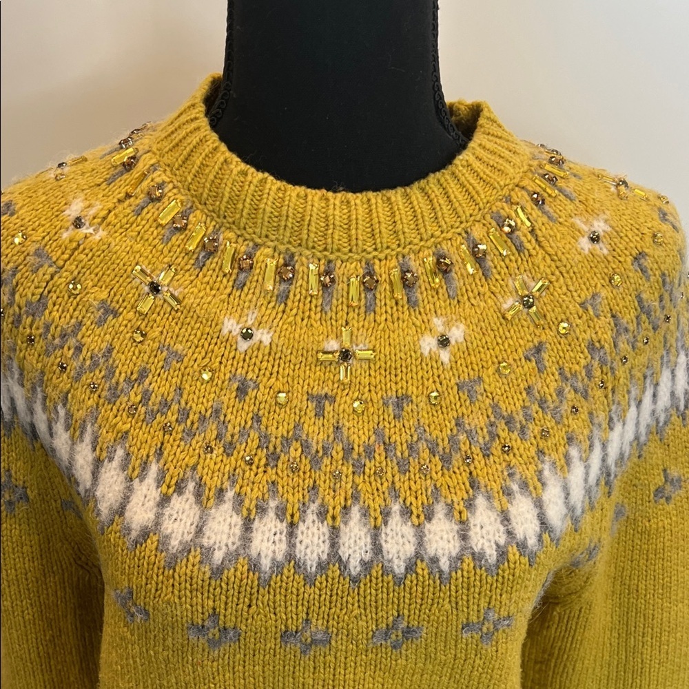 J.Crew Jewel Embellished Fair Isle Sweater Yellow Gold Size Medium - Picture 3 of 8